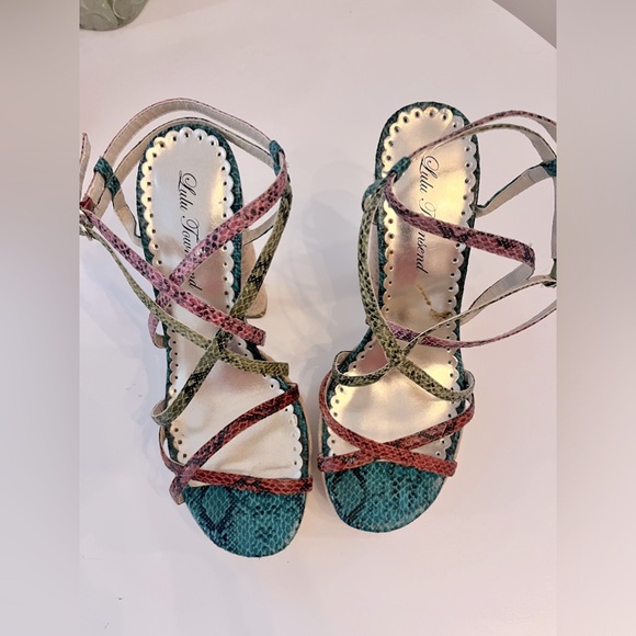 LULU TOWNSWND Multi Colored Leather Snakeskin Platform Heals Size 7 1/2 - Picture 5 of 8